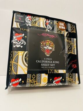 Ed Hardy 6 Piece California King Size Sheet Set Skulls Love Kills Slowly